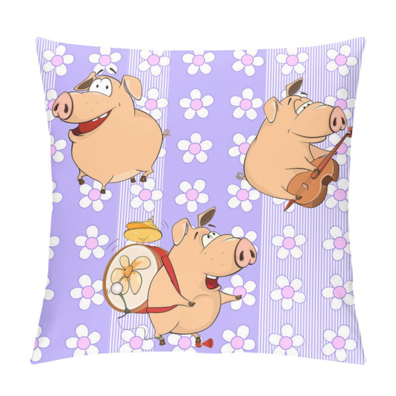 Personality  Funny Cartoon Pigs With Instruments Pillow Covers