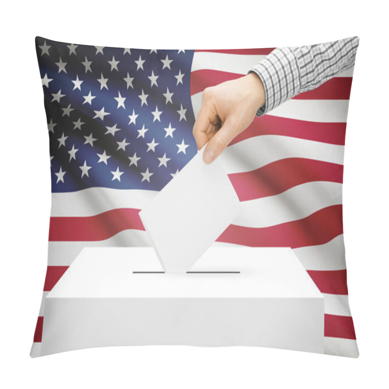 Personality  Voting Concept - Ballot Box With National Flag On Background - United States Pillow Covers