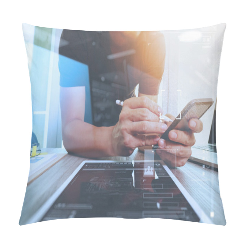 Personality  Website Designer Working Digital Tablet And Computer Laptop And  Pillow Covers