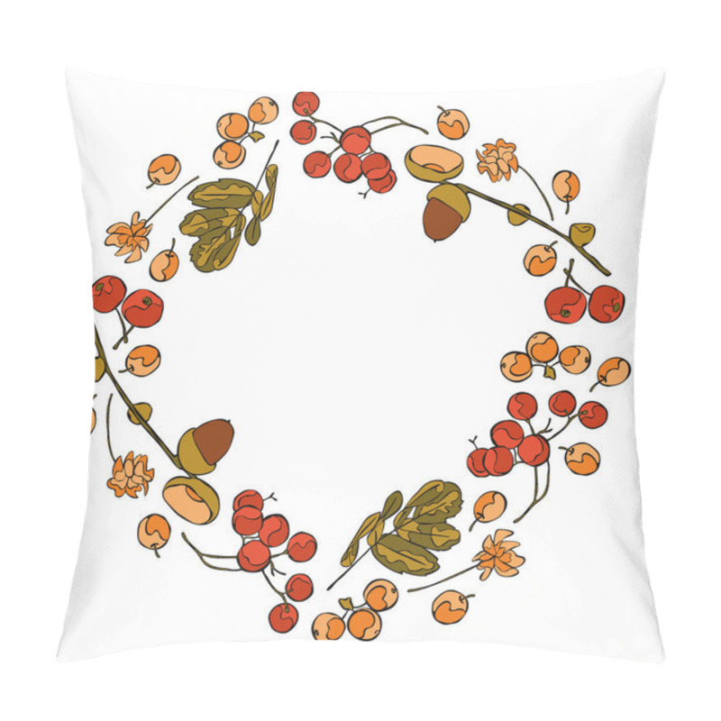 Personality  Acorns. Berries. Flowers. Leaves. Frame - Wreath.  Autumn Pattern. Pillow Covers