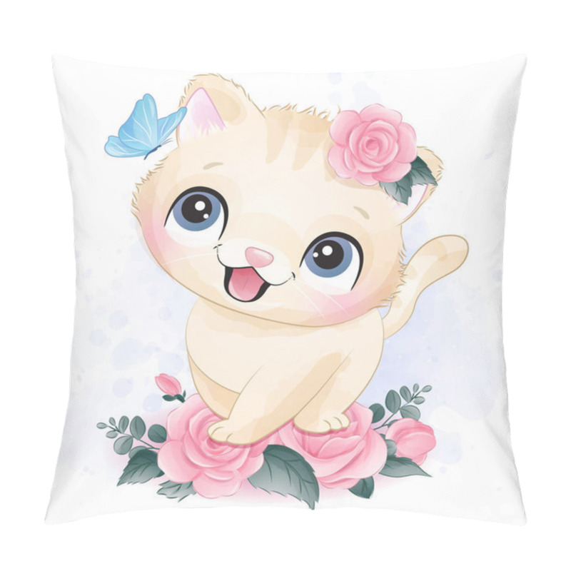 Personality  Cute Little Kitty Portrait Illustration Pillow Covers