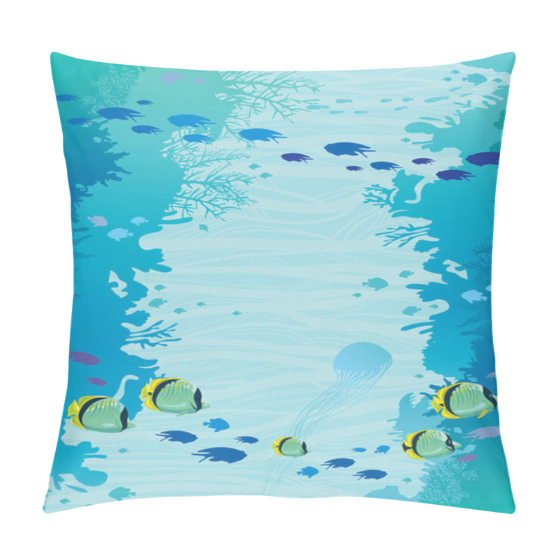 Personality  Wall Of Coral Reef And School Of Fishes. Pillow Covers