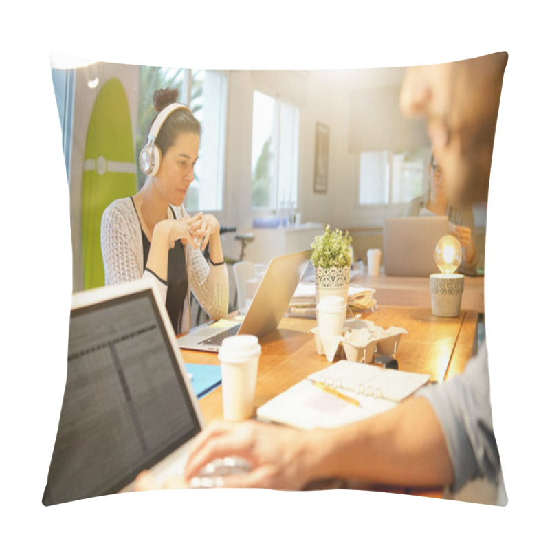 Personality  Attractive Woman Working In Co Working Office Space Pillow Covers