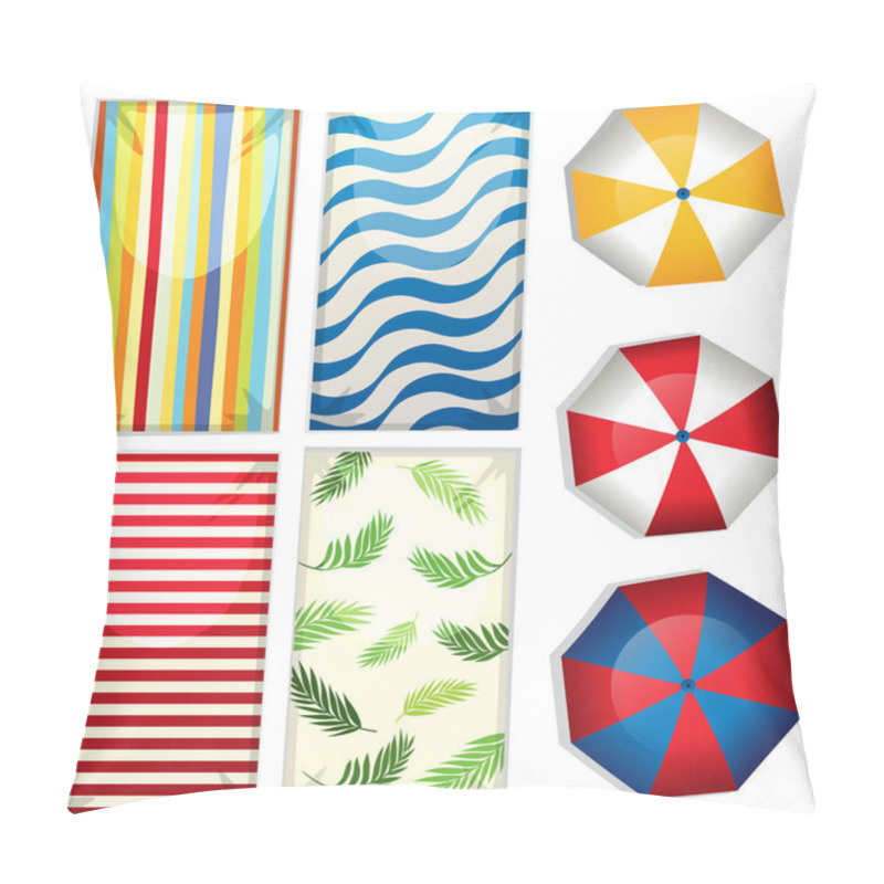 Personality  Set Of Beach Umbrellas And Towels Illustration Pillow Covers