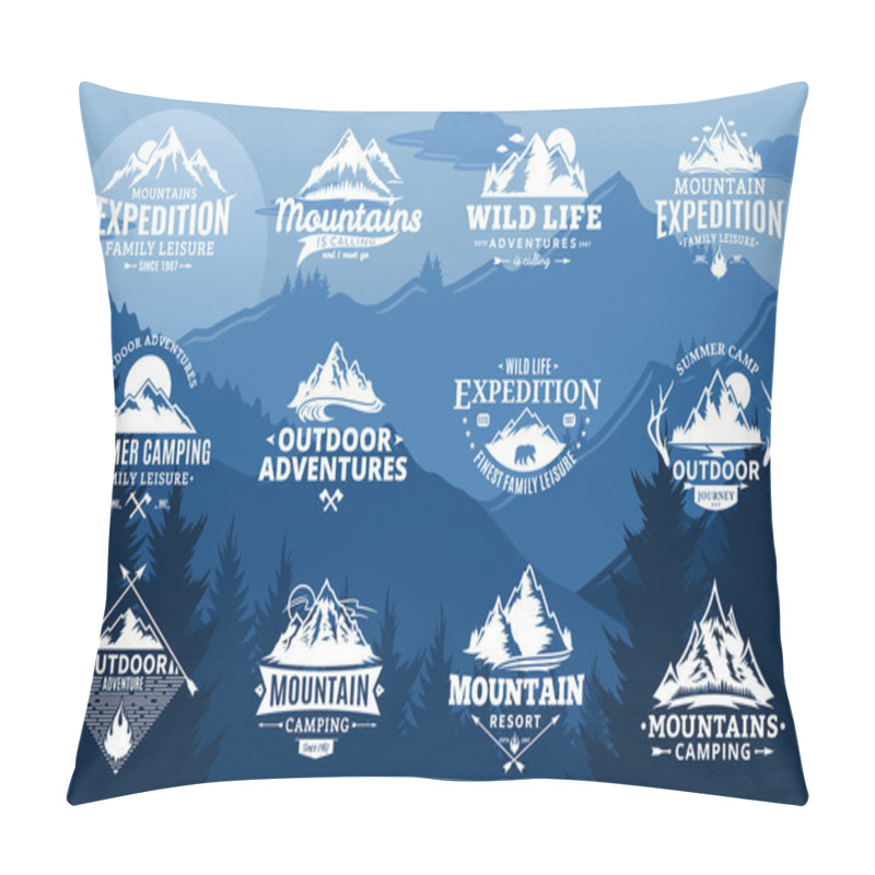 Personality  Set Of Vector Mountain And Outdoor Adventures Logo Pillow Covers