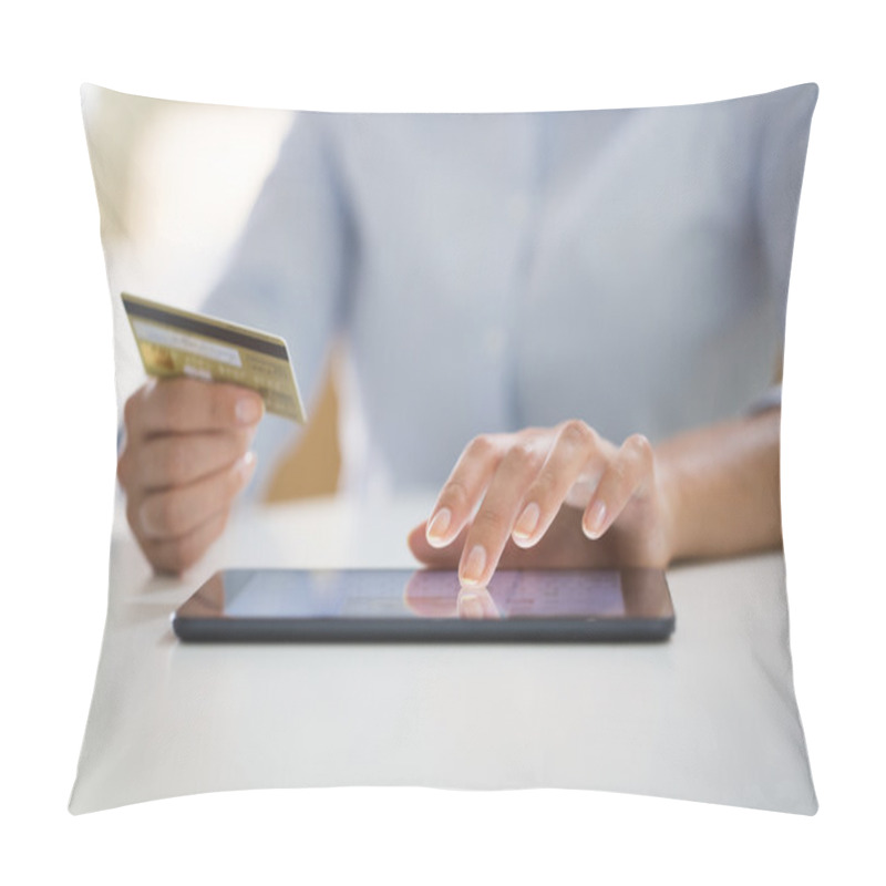 Personality  Woman Shopping Online With Digital Tablet Pillow Covers