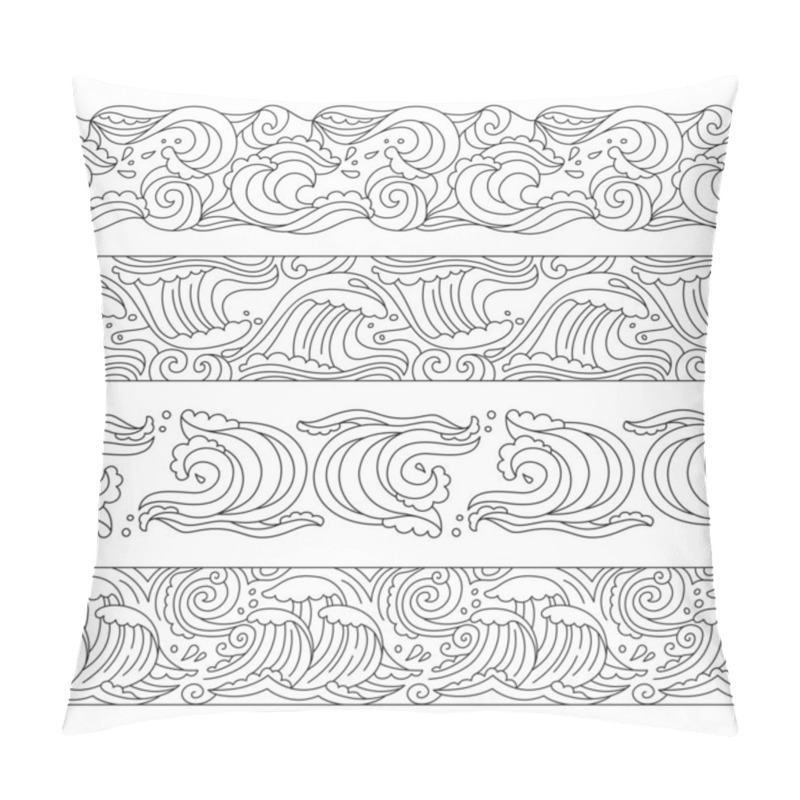 Personality  Sea Wave Doodle Pattern Set Border Ornament Vector Pillow Covers