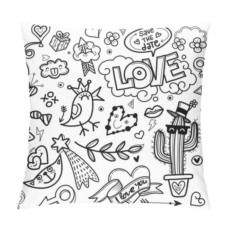 Personality  Valentine ,Cute Hand Drawn Love Doodles ,vector Illustration Line Tools Drawing,Flat Design Pillow Covers