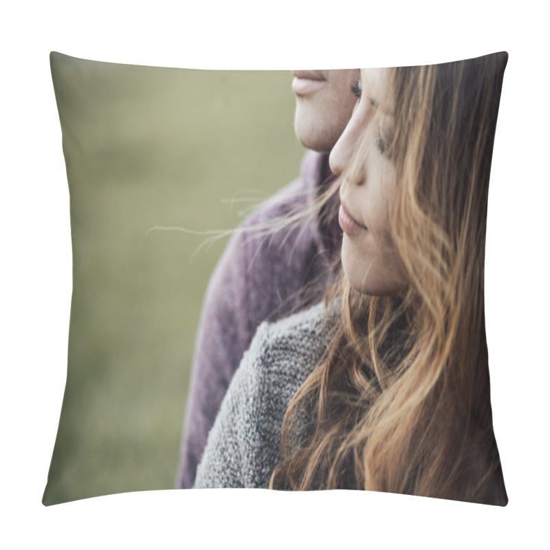 Personality  Young Loving Couple Sitting On The Grass Pillow Covers