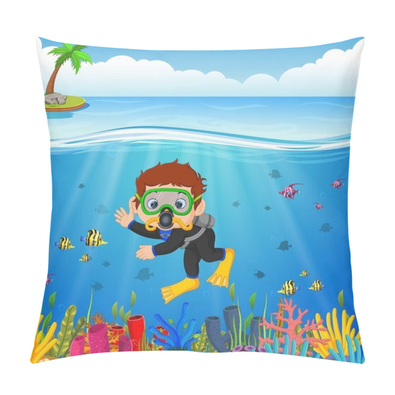 Personality  Cartoon Boy Diving In The Sea Pillow Covers