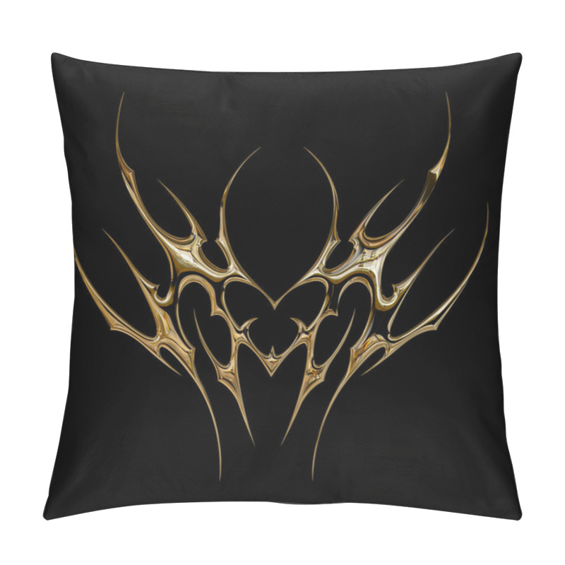 Personality  3d Chrome Metal Effect Neo Tribal Y2k Gothic Style Tattoo. Cyber Sigilism Heart Design Element. Pillow Covers