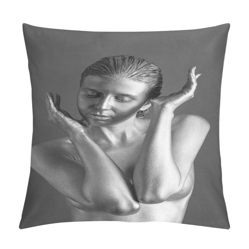 Personality  Woman Painted With Silver Paint Pillow Covers