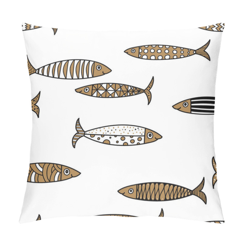 Personality  Gold Cute Fish.  Kids Lbackground. Seamless Pattern. Can Be Used In Textile Industry, Paper, Background, Scrapbooking. Pillow Covers