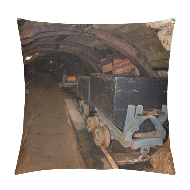 Personality  Old Metal Mine Train With Rusty Wheels In Mine Tunnel With Woode Pillow Covers