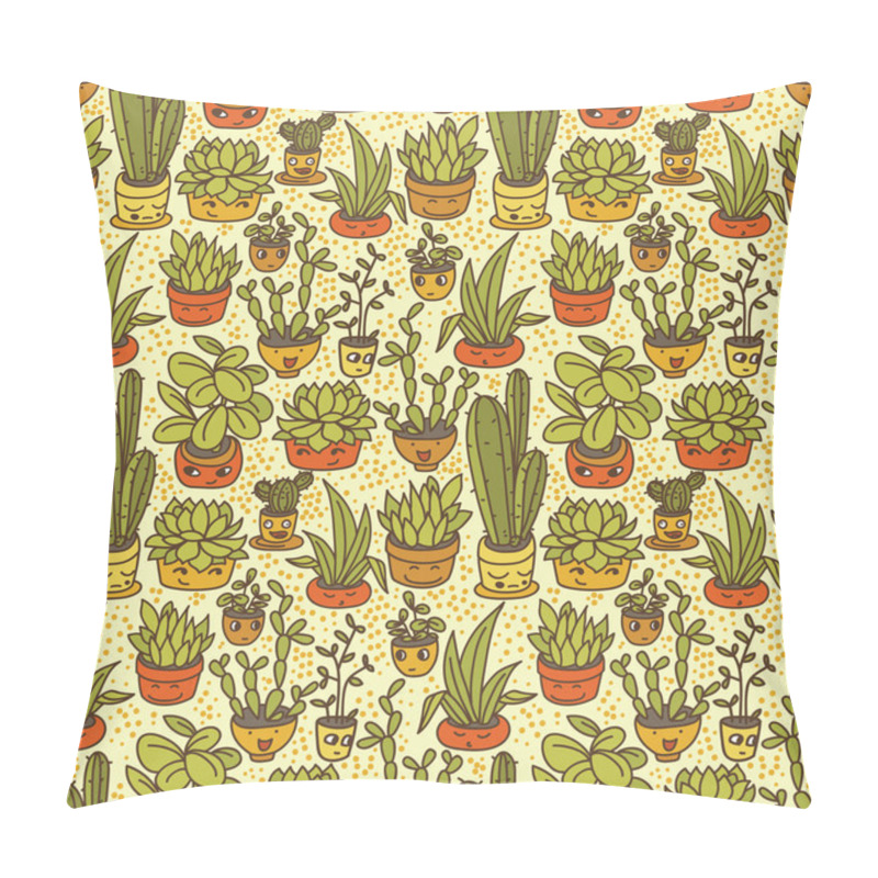 Personality  Seamless Pattern Of Cute Potted Plants With Funny Cartoon Faces Pillow Covers