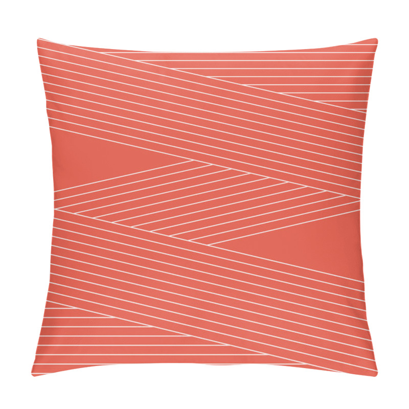 Personality  Abstract Mid Century Style Line Art Illustration With White Diagonal And Horizontal Tiny Lines Decoration On Orange Background Pillow Covers