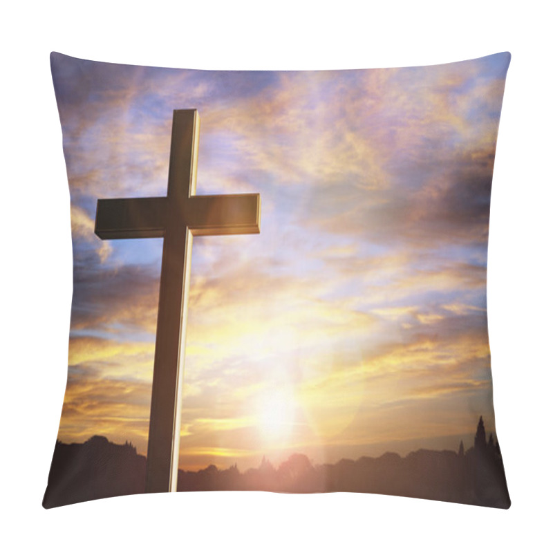 Personality  Crucifix Cross At Sunset Background, Crucifixion Of Jesus Christ Pillow Covers