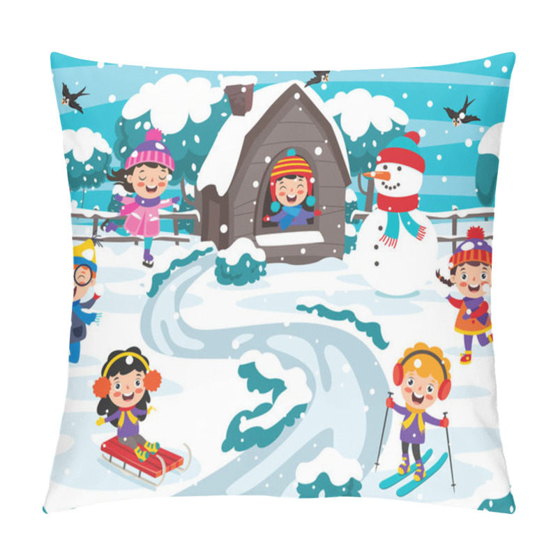 Personality  Funny Kids Playing At Winter Pillow Covers