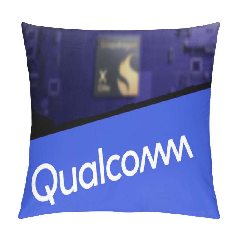 Personality  Dhaka, BD- 27 May 2024: Qualcomm Logo Is Displayed On Smartphone. Pillow Covers