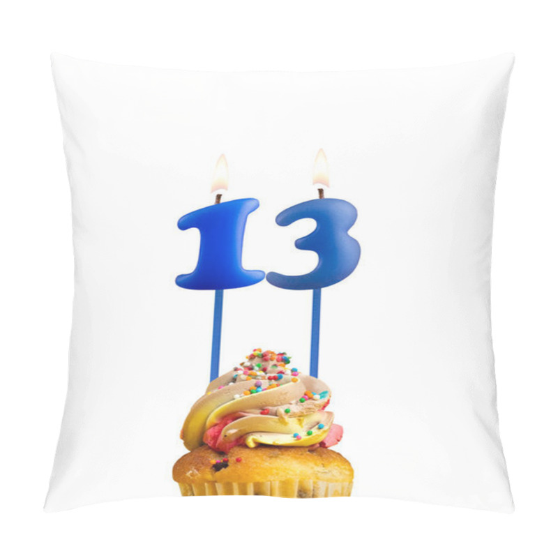 Personality  Blue Number 13 Candle - Birthday Card On A White Background. Pillow Covers