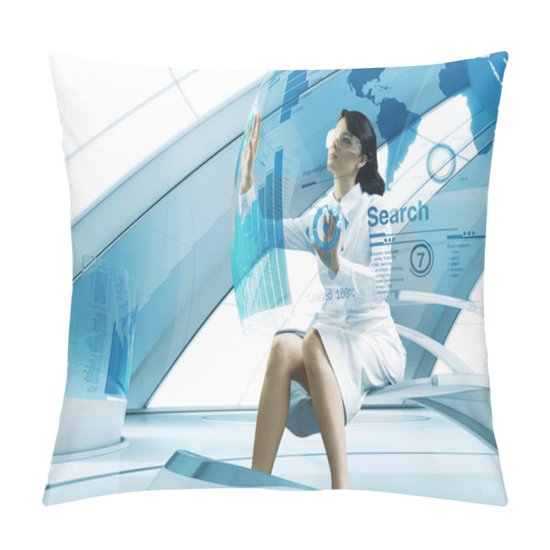 Personality  Sexy Brunette Operating Transparent Future Touch Interface Pillow Covers