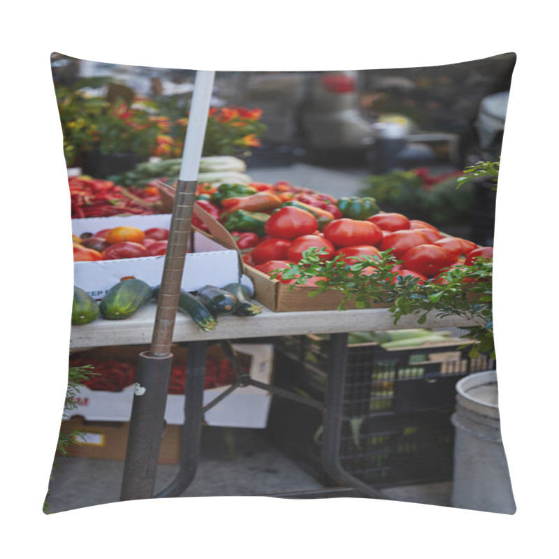 Personality  Assortment Of Fresh Vegetables And Greenery On Seasonal Farmers Market On Street Of New York City Pillow Covers