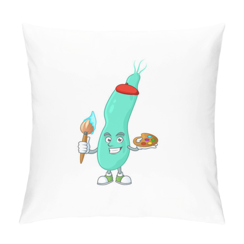 Personality  Artistic Artist Of Helicobacter Pylory Cartoon Character Painting With A Brush. Vector Illustration Pillow Covers