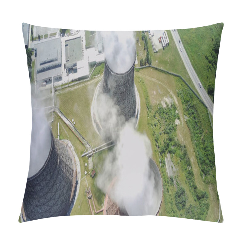 Personality  Nuclear Plant Top View, Bird's Eye View, Steam, Pipes Pillow Covers