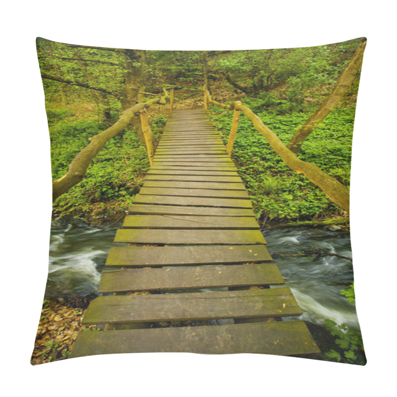 Personality  Wooden Bridge Over A Mountain Stream In The Woods Pillow Covers