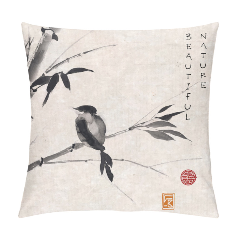 Personality  Card With Bamboo And Bird Pillow Covers