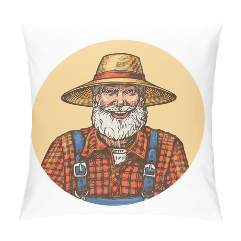 Personality  Smiling Farmer In Straw Hat. Gardener Or Beekeeper Vector Illustration Pillow Covers