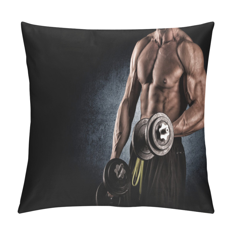 Personality  Closeup Of A Muscular Young Man Lifting Weights Pillow Covers