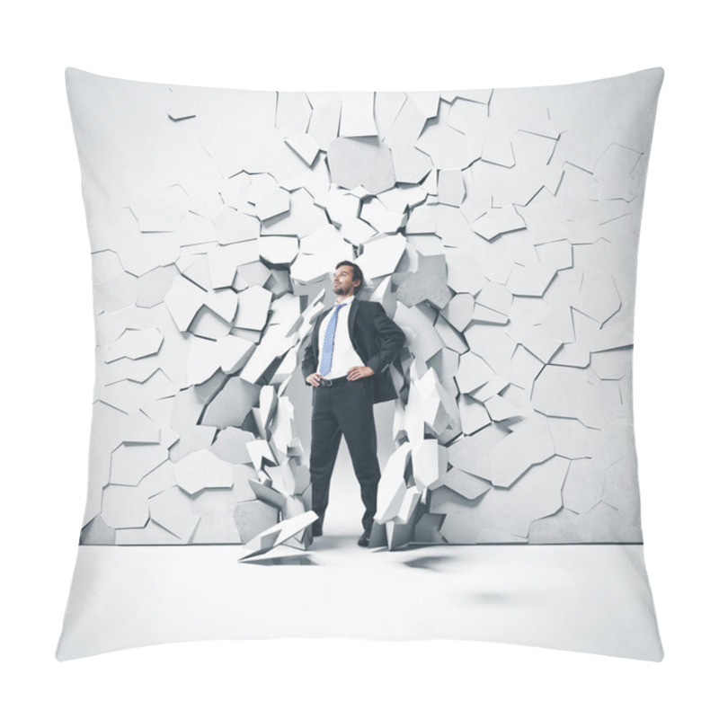 Personality  Young Businessman Breaking Trough A Wall Pillow Covers