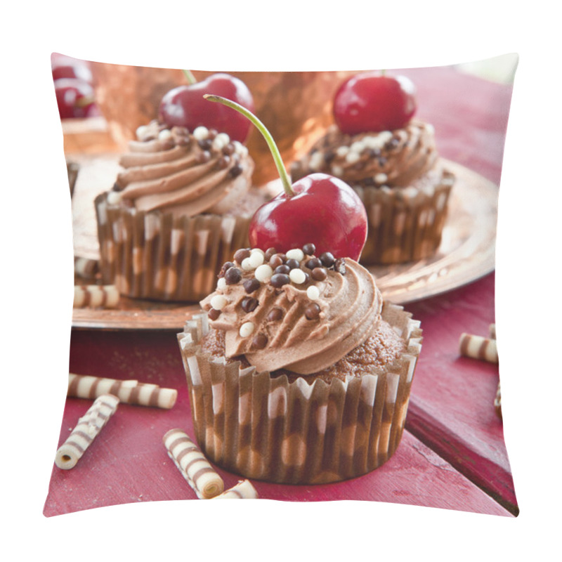 Personality  Chocolate Cupcakes With Cherries Pillow Covers