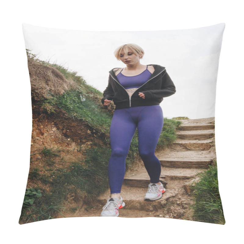 Personality  Beautiful Jogger Running On Stairs, Etretat, France Pillow Covers