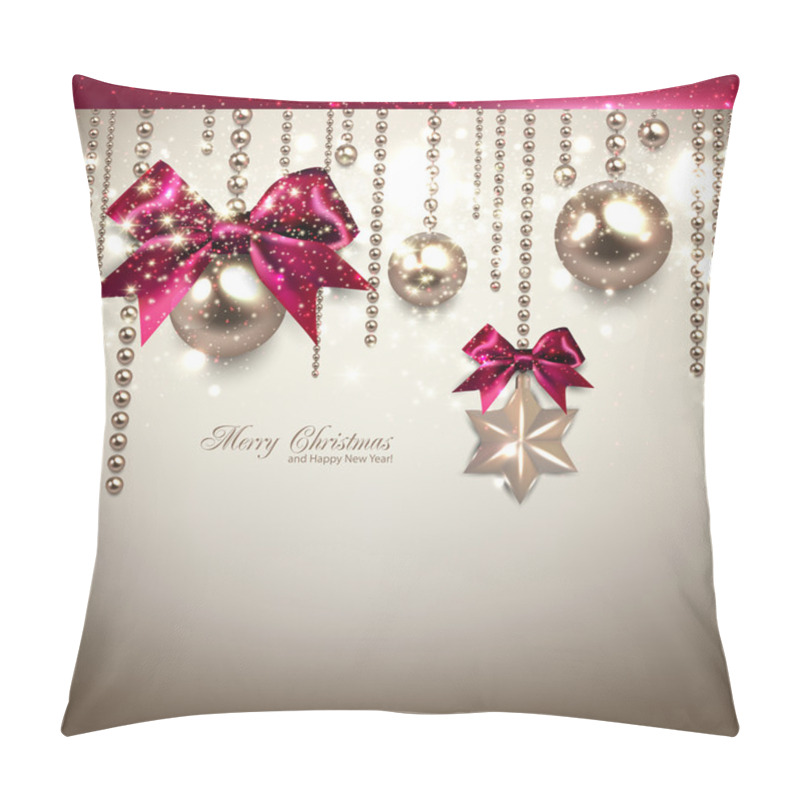 Personality  Elegant Christmas Background With Red Ribbons And Golden Garland Pillow Covers