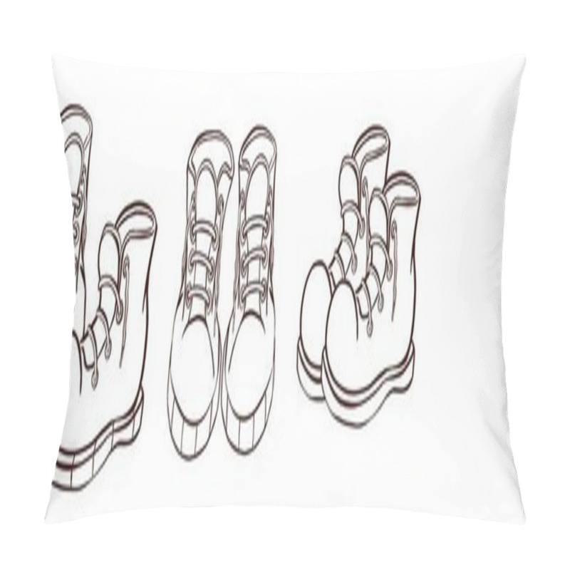 Personality  Sneakers At Various Angles Outline. High Quality Illustration Pillow Covers