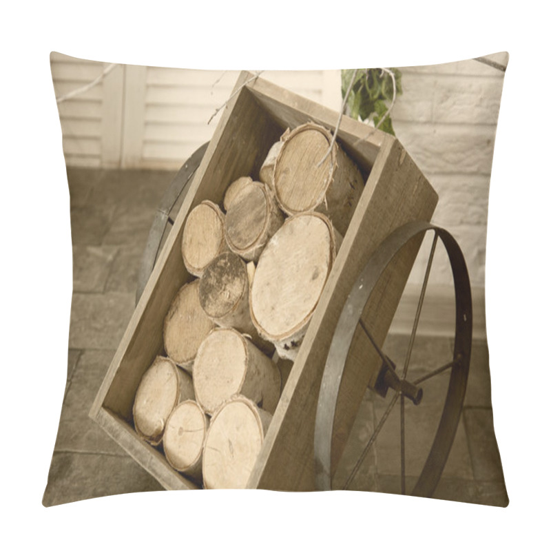 Personality  Birch Logs In A Wooden Cart With Iron Wheels Pillow Covers