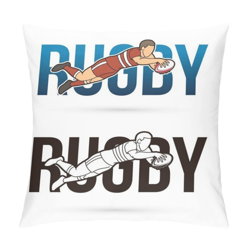 Personality  Font Rugby With Rugby Player Action Cartoon Sport Graphic Vector. Pillow Covers