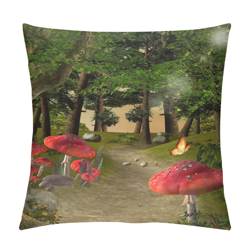 Personality  Enchanted Forest Footpath With Huge Red Mushrooms Pillow Covers