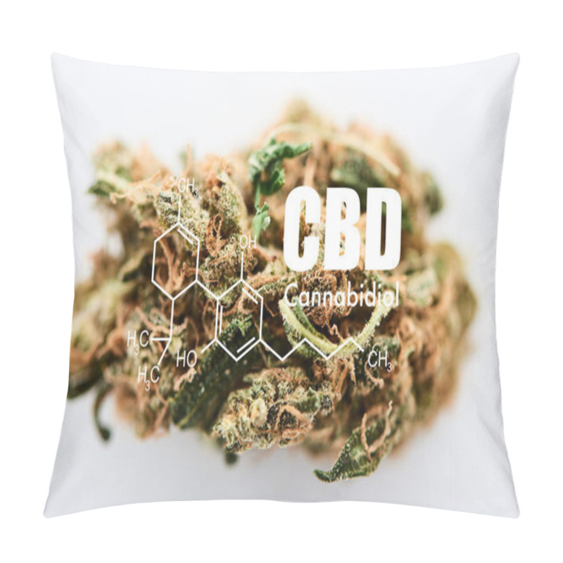 Personality  Marijuana Bud On White Background With Cbd Molecule Illustration Pillow Covers