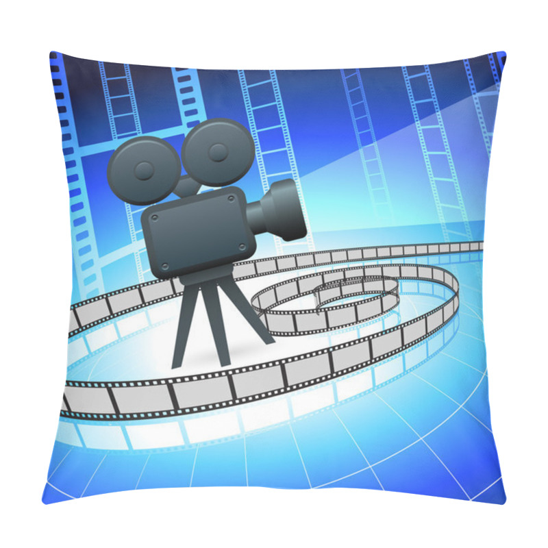 Personality  Film Camra And Filmstrip On Blue Background Pillow Covers