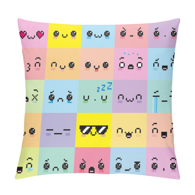 Personality  Set Of Different Cartoon Pixel Faces Pillow Covers