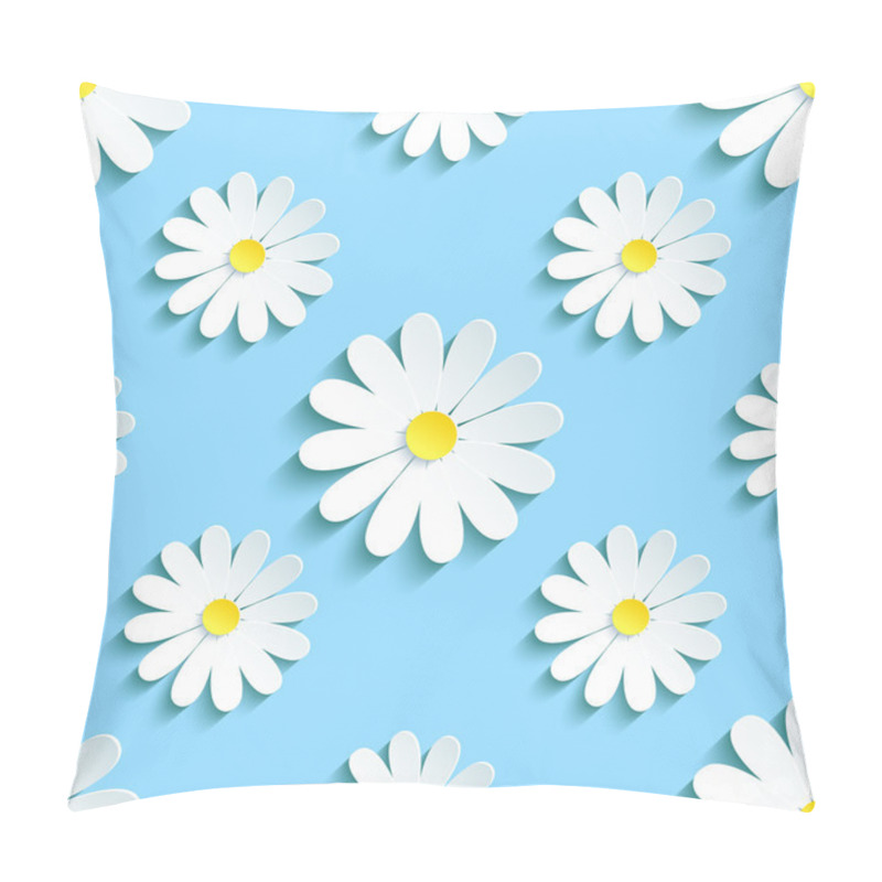 Personality  Spring Blue Background Seamless Pattern With Chamomile Pillow Covers