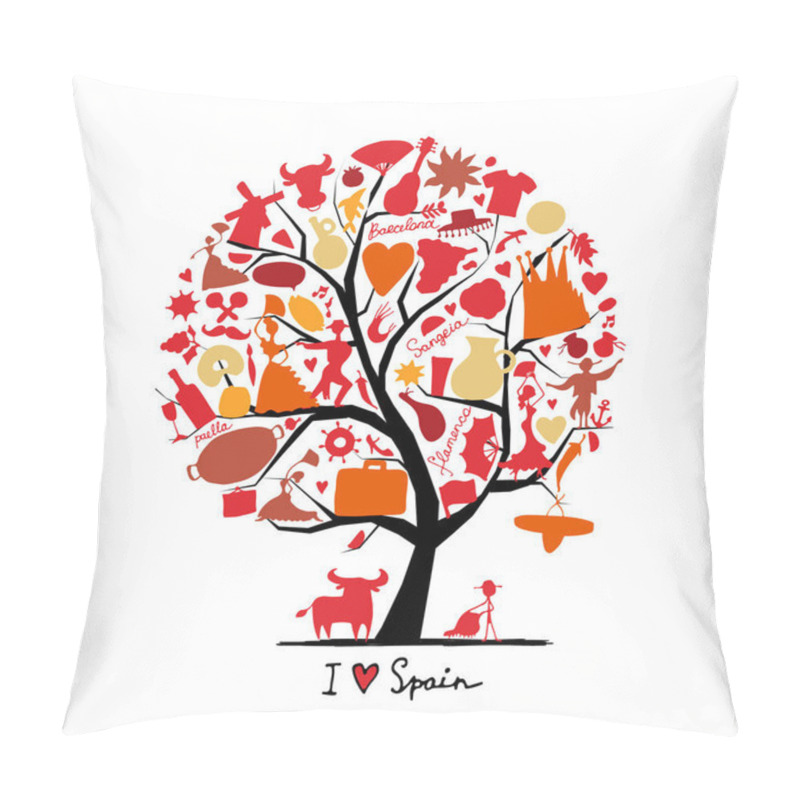 Personality  Art Tree With Spain Symbols For Your Design Pillow Covers