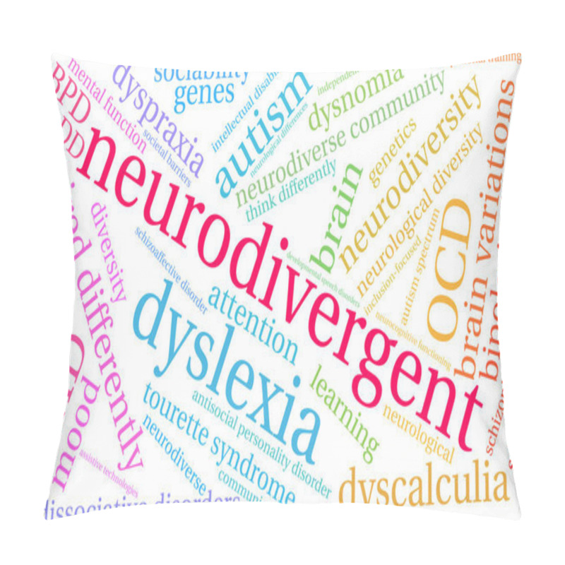 Personality  Neurodivergent Word Cloud On A White Background.  Pillow Covers