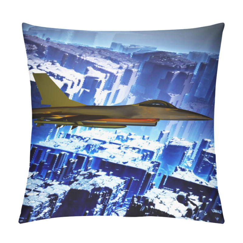 Personality  Fighter Jet Flying Against A Blue Sky, 3d Illustration Pillow Covers