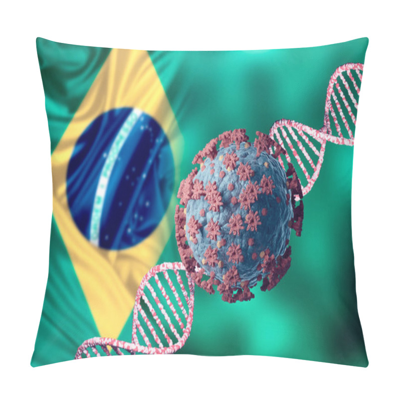 Personality  Coronavirus And DNA, Virus Mutation And New Strain From Brazil. Brazilian Variant SARS CoV 2. Microscopic View. 3D Illustration Pillow Covers