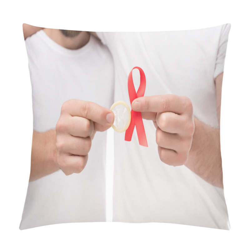 Personality  Gay Couple With Aids Ribbon And Condom Pillow Covers