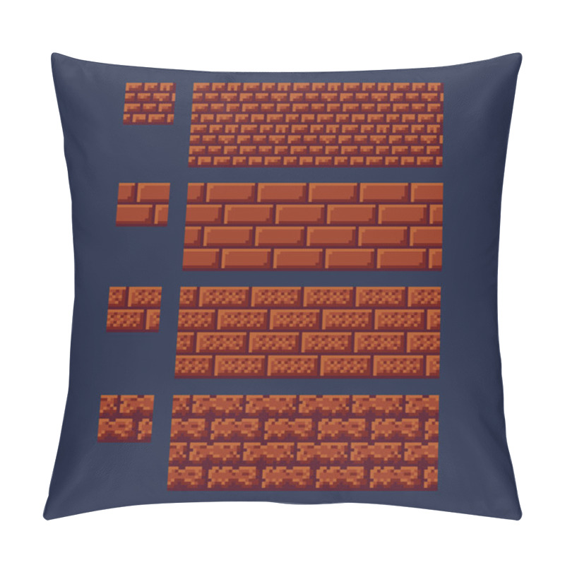 Personality  Vector Illustration - Set Of 8 Bit 16x16 Red Brick Texture. Pixel Art Style Game Background Seamless Pattern Brown Isolated Pillow Covers